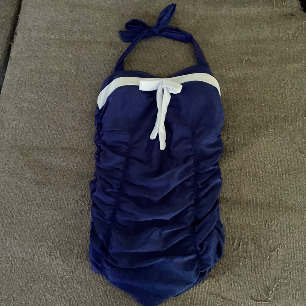 Super Cute blue and white one piece swim suit